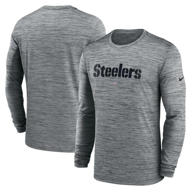 Men's Pittsburgh Steelers Heather Gray Sideline Team Velocity Performance Long Sleeve T-Shirt